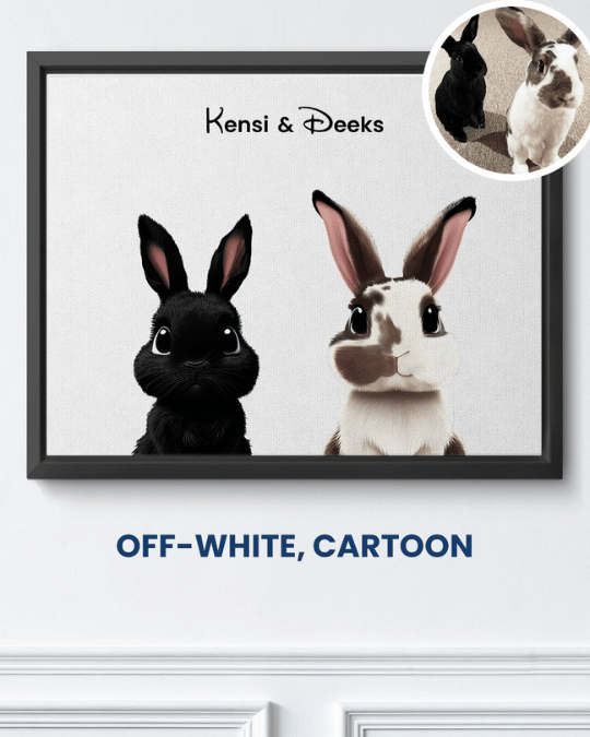 Off-White cartoon portrait of two rabbits