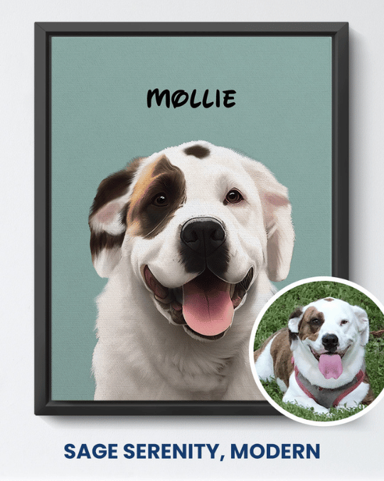 Sage Serenity modern portrait of a white and brown dog named Mollie