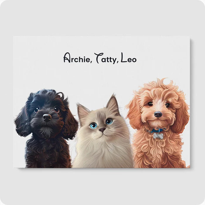 Custom Pet Portrait - 3 Pet  PetPortraits.com Off White 12" x 16" Poster - No Frame